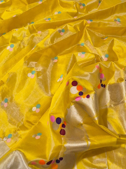 Yellow Pure Pattu Silk Ek Naliya Handloom Chanderi Saree - Luxurion World