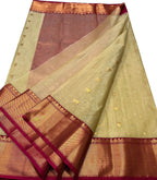 Golden Pure Pattu Silk Ek Naliya Handloom Chanderi Flower Design Saree - Luxurion World