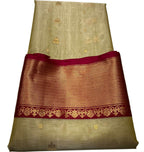 Golden Pure Pattu Silk Ek Naliya Handloom Chanderi Flower Design Saree - Luxurion World