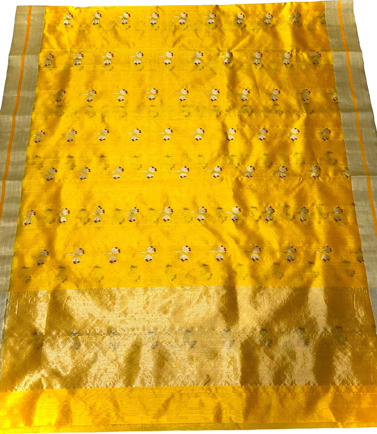 Yellow Chanderi Handloom Pure Pattu Silk Meenakari Saree - Luxurion World