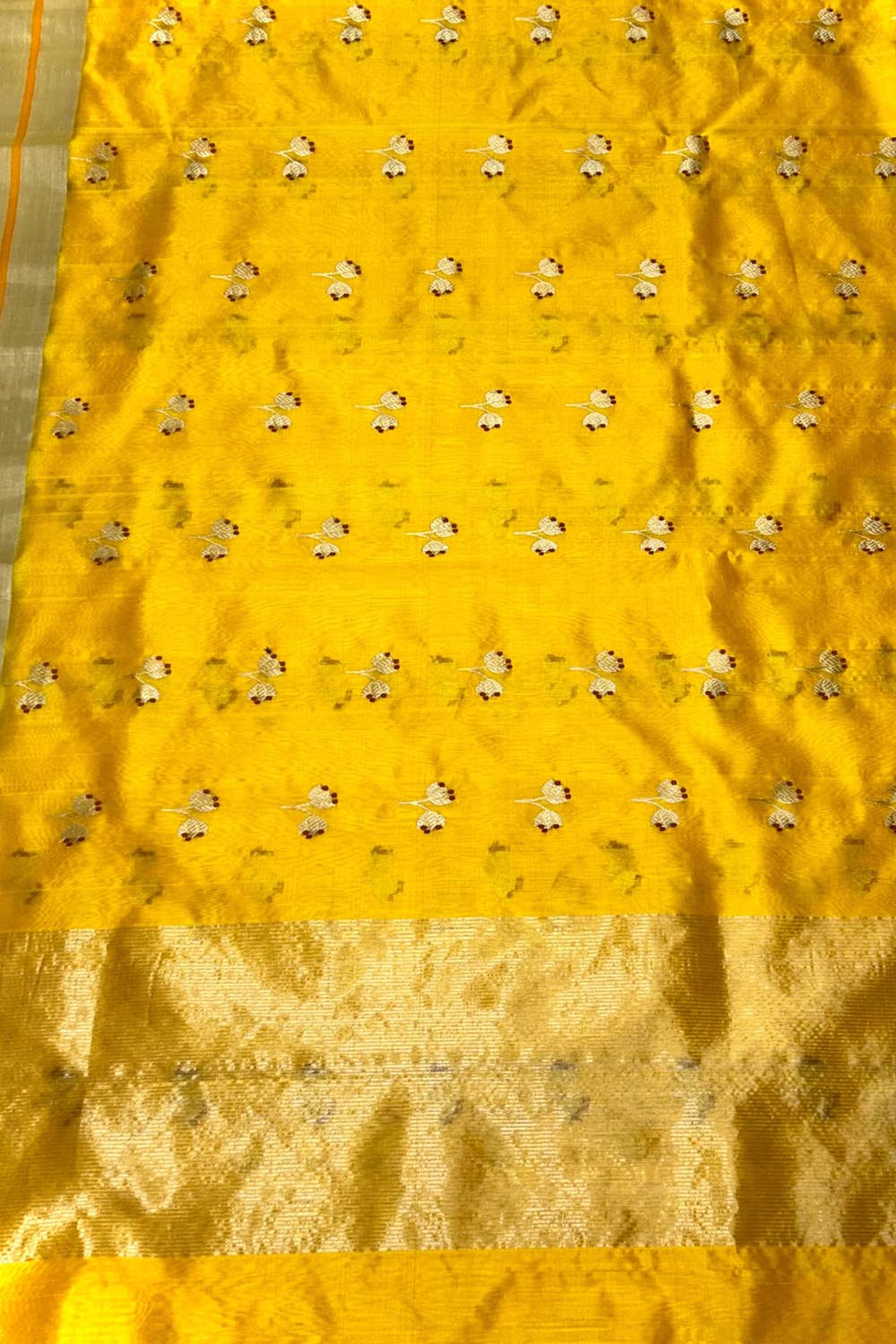 Yellow Chanderi Handloom Pure Pattu Silk Meenakari Saree - Luxurion World