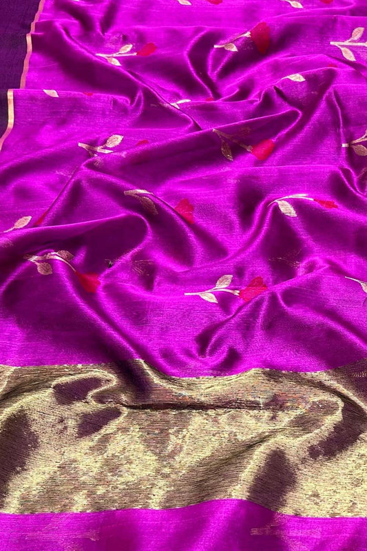 Exquisite Purple Chanderi Silk Meenakari Saree - Luxurion World