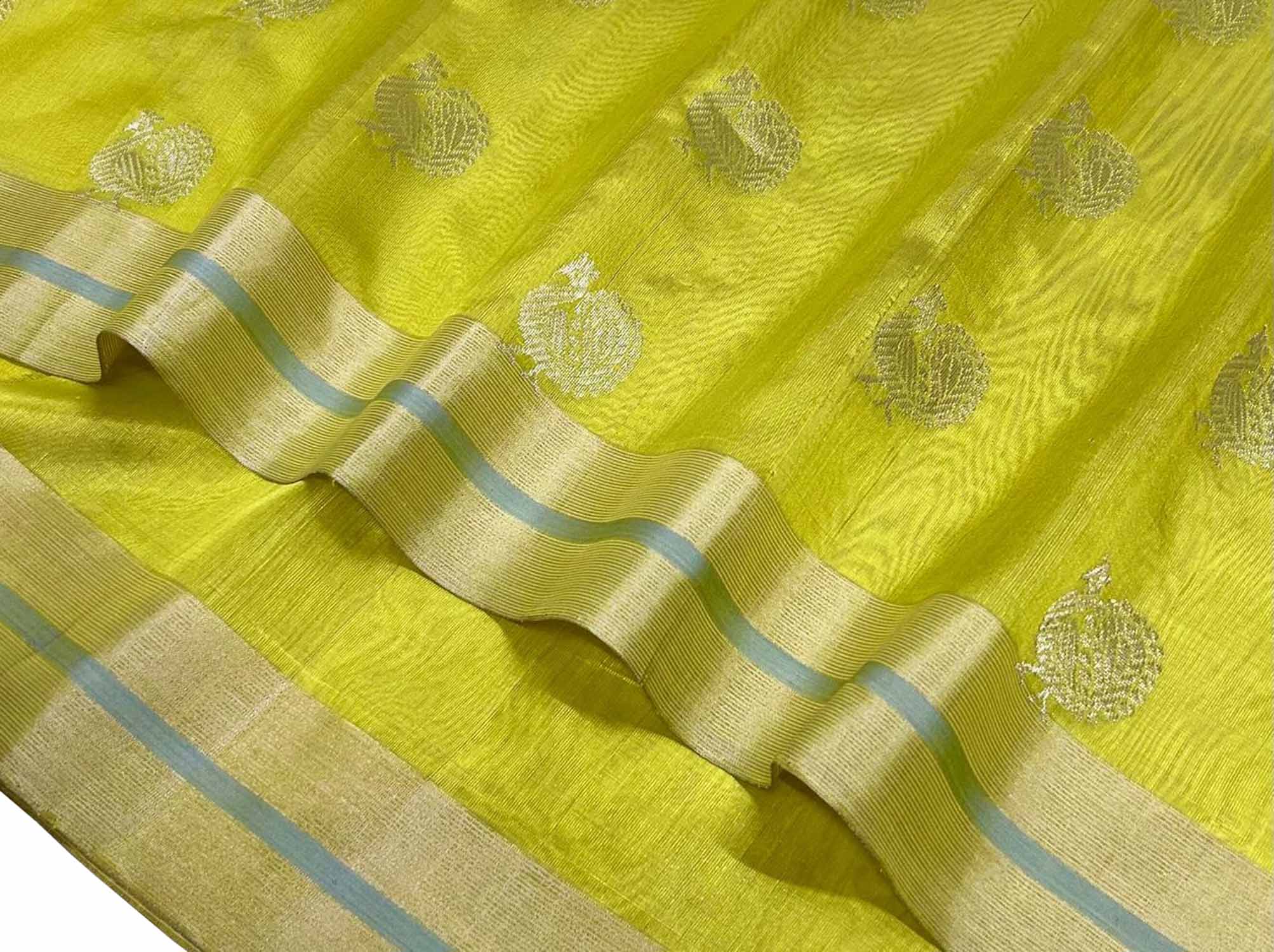 Green Chanderi Handloom Pure Pattu Silk Meenakari Saree - Luxurion World
