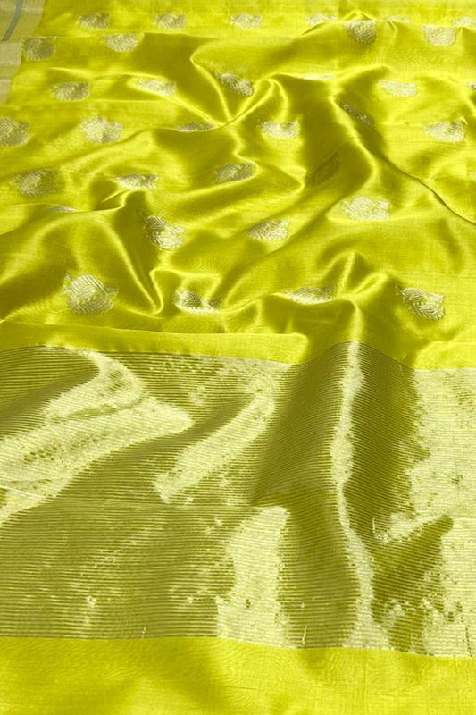 Green Chanderi Handloom Pure Pattu Silk Meenakari Saree - Luxurion World