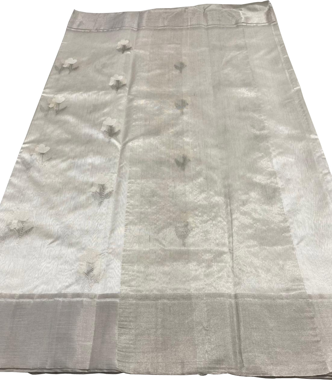 Off White Chanderi Handloom Pure Pattu Silk Meenakari Saree - Luxurion World