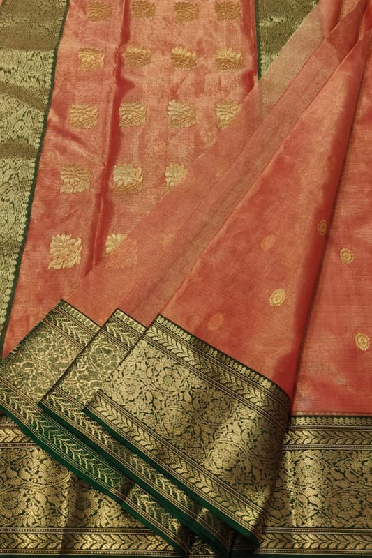 Elegant Orange Handloom Chanderi Silk Saree - Luxurion World