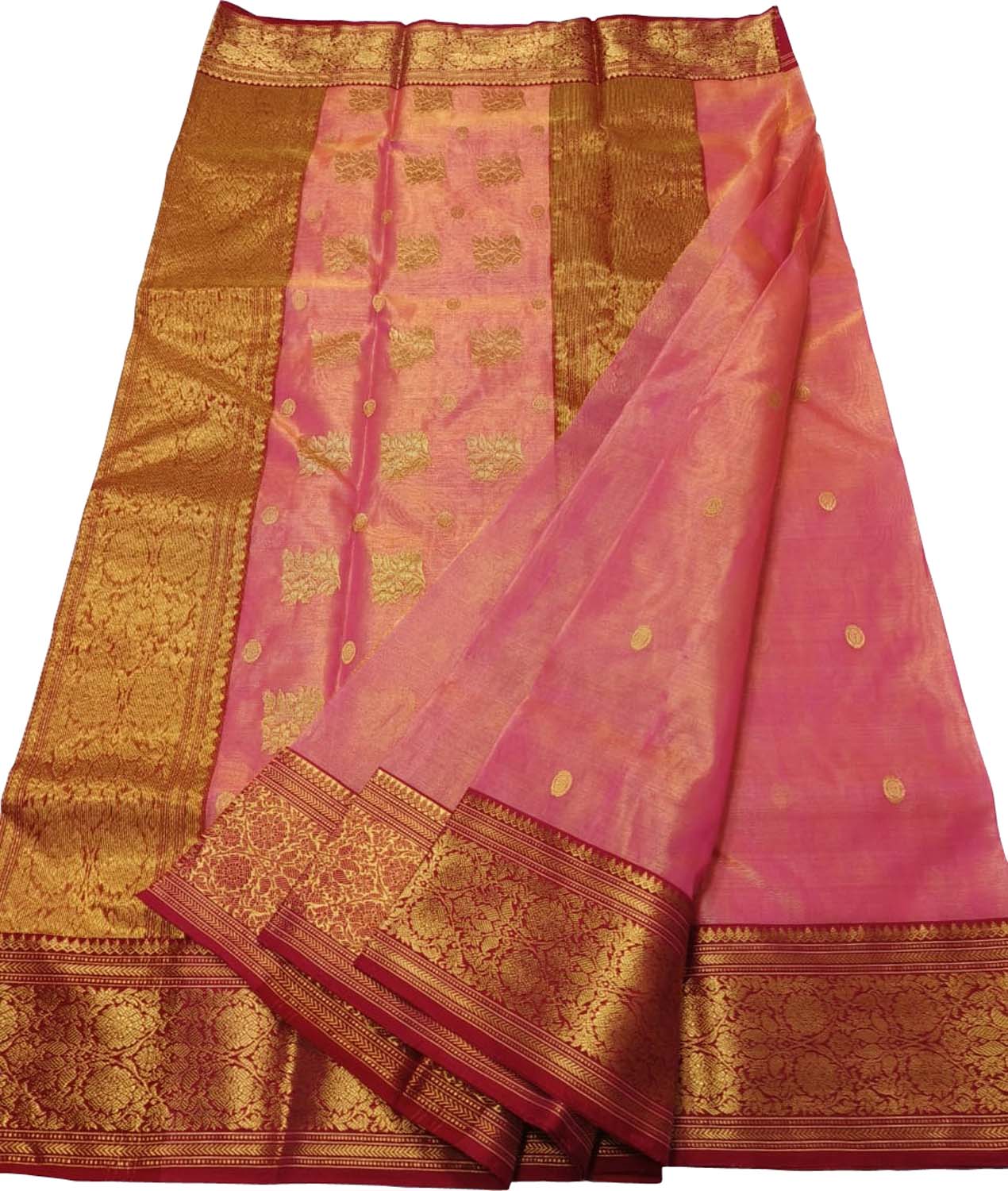 Beautiful Pink Handloom Chanderi Tissue Katan Silk Saree - Luxurion World
