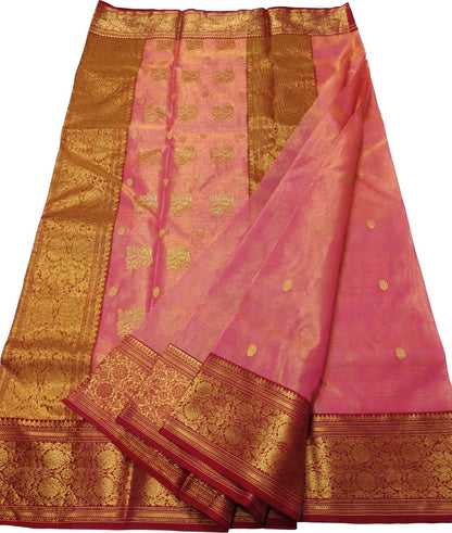 Beautiful Pink Handloom Chanderi Tissue Katan Silk Saree - Luxurion World