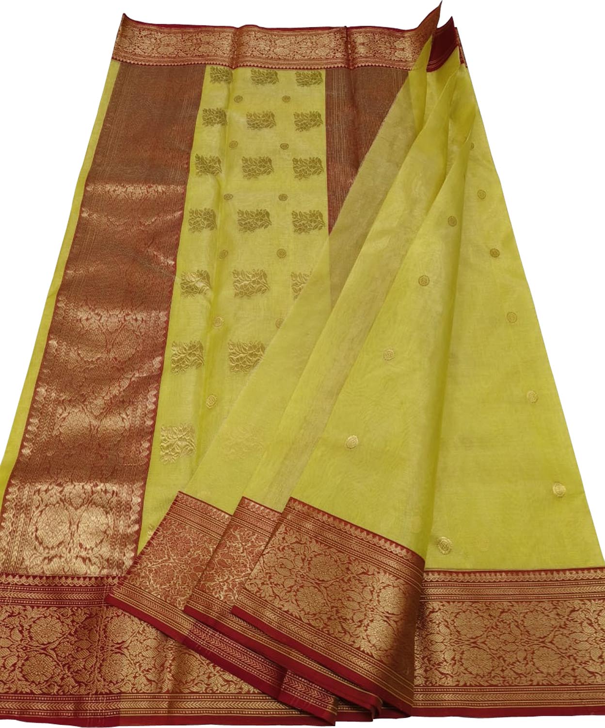 Yellow Chanderi Tissue Katan Silk Saree - Luxurion World
