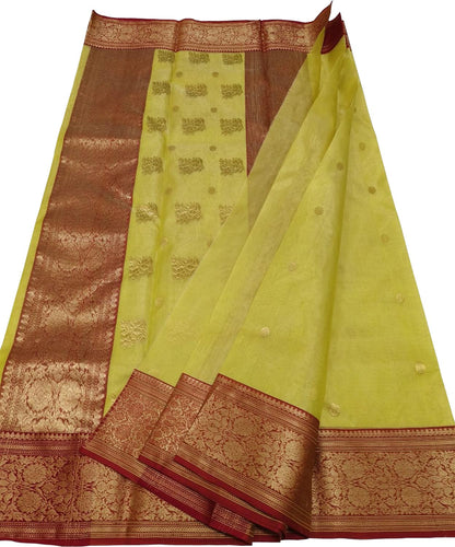 Yellow Chanderi Tissue Katan Silk Saree - Luxurion World