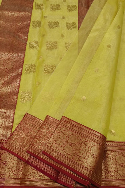 Yellow Chanderi Tissue Katan Silk Saree - Luxurion World