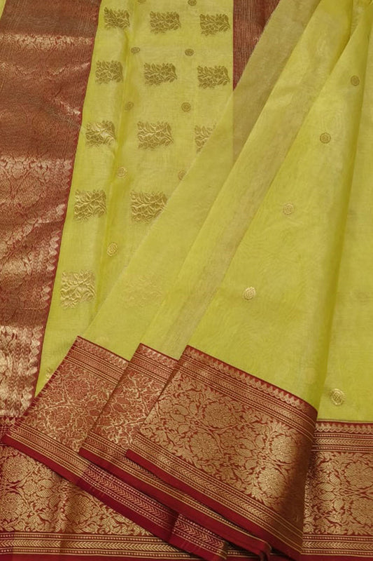 Yellow Chanderi Tissue Katan Silk Saree - Luxurion World