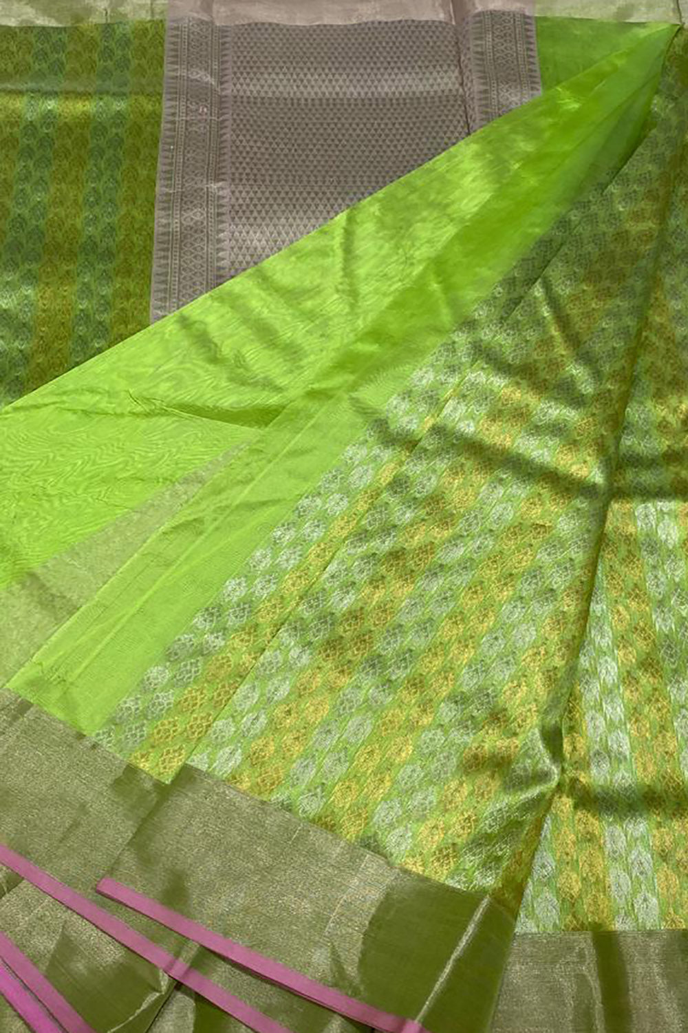 PS1C1MY226092602 Green Chanderi Handloom Pure Silk Saree