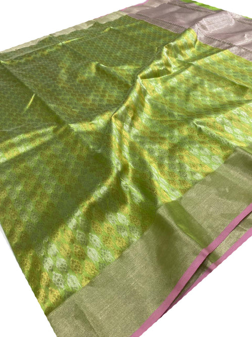 PS1C1MY226092602 Green Chanderi Handloom Pure Silk Saree