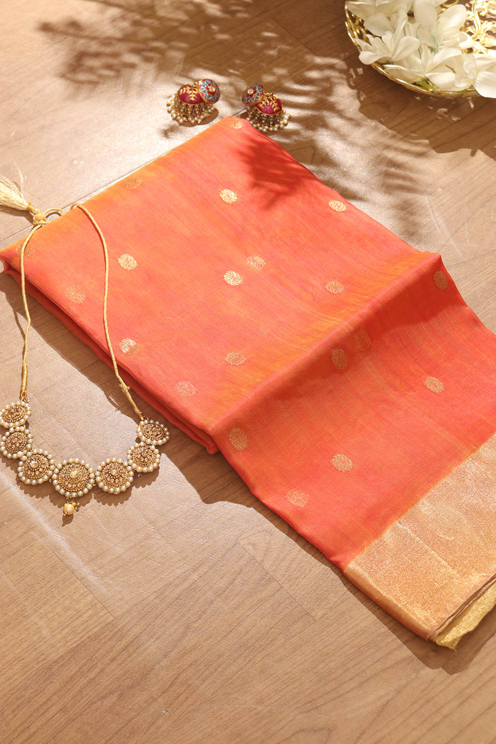 Pink And Orange Chanderi Handloom Pure Katan Silk Saree - Luxurion World