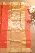 Pink And Orange Chanderi Handloom Pure Katan Silk Saree - Luxurion World
