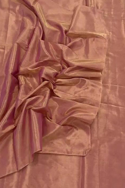 Beautiful Pink Chanderi Plain Handloom Pure Tissue Silk Saree - Luxurion World