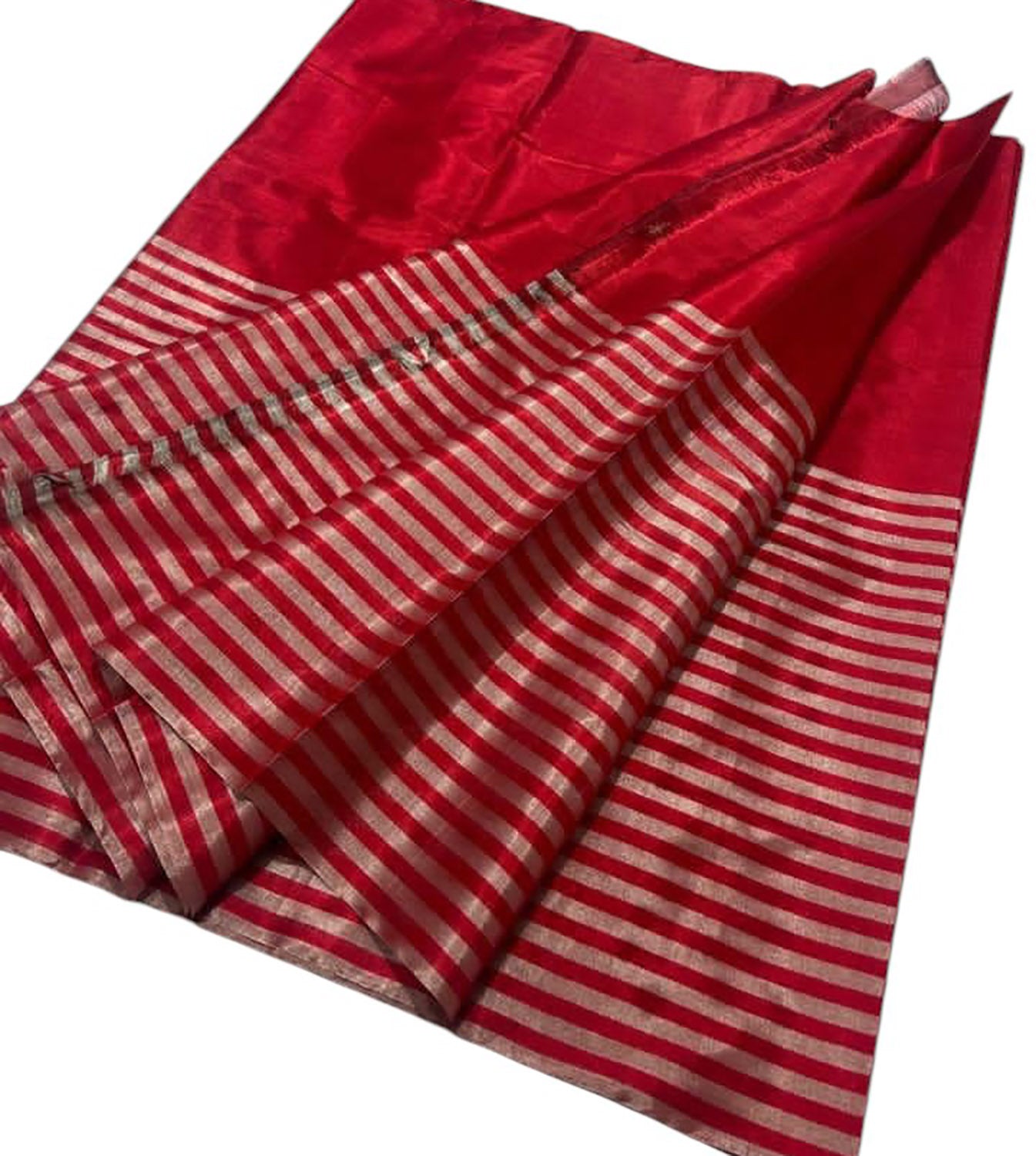 Stunning Red Chanderi Handloom Pure Tissue Silk Saree - Luxurion World