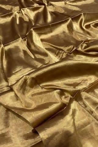 Golden Chanderi Handloom Pure Tissue Silk Saree - Luxurion World