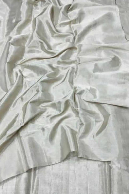 Silver Chanderi Handloom Pure Tissue Silk Saree - Luxurion World