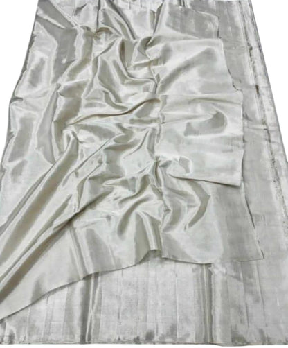 Silver Chanderi Handloom Pure Tissue Silk Saree - Luxurion World