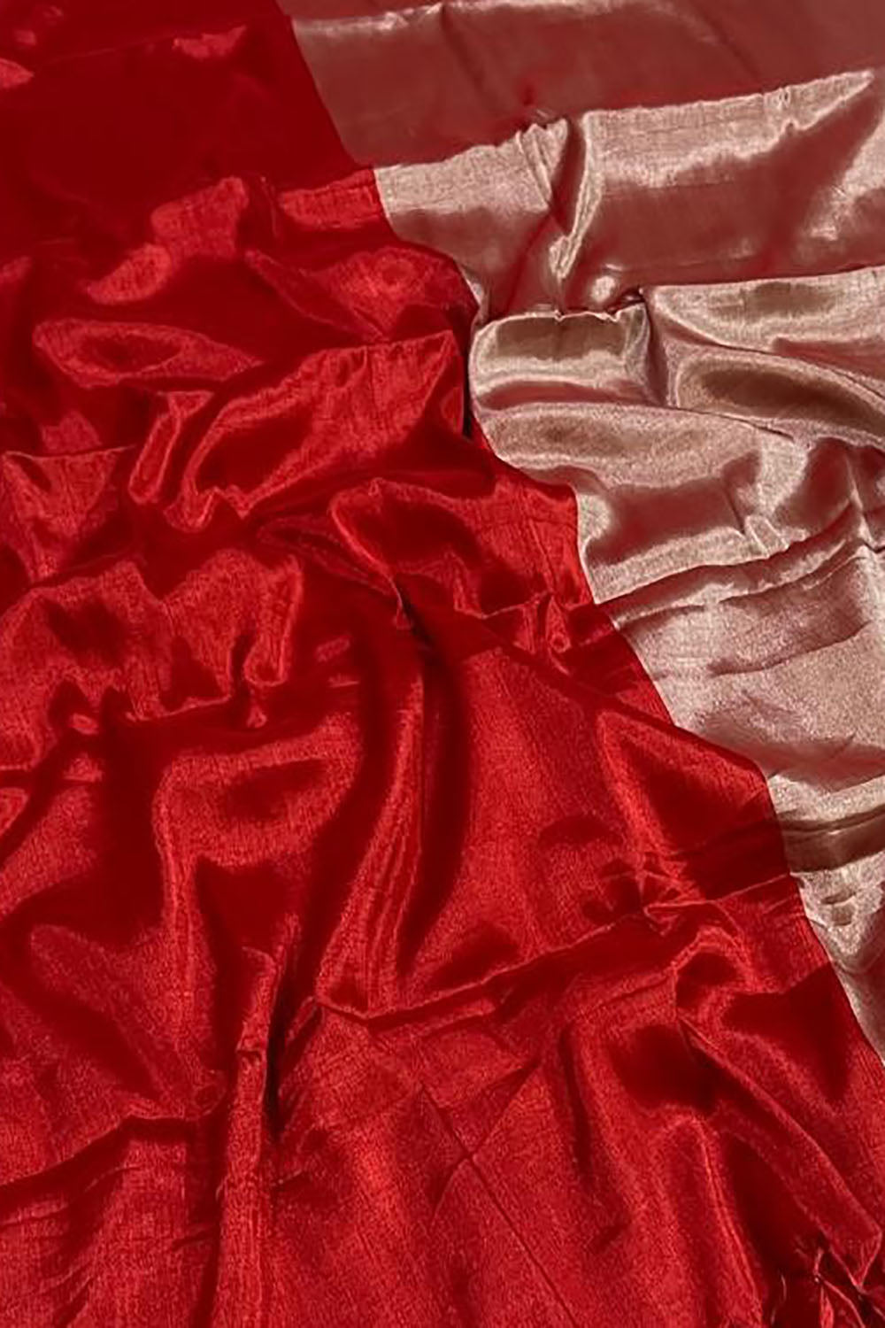 Red Chanderi Handloom Pure Tissue Silk Saree - Luxurion World
