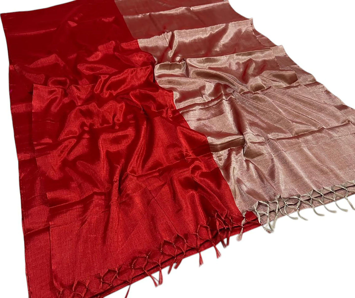 Red Chanderi Handloom Pure Tissue Silk Saree - Luxurion World