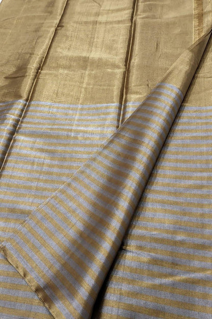 Golden Chanderi Handloom Pure Tissue Silk Saree - Luxurion World