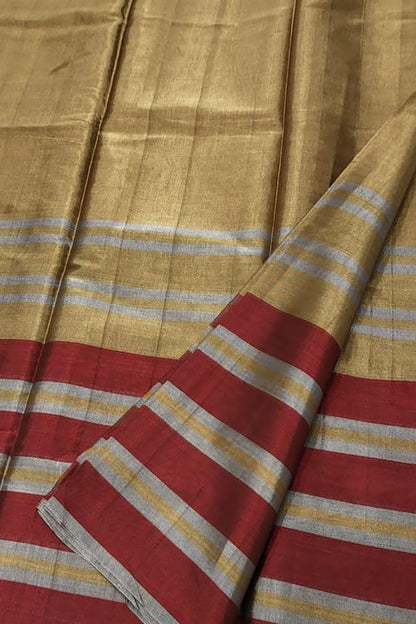 Golden Chanderi Handloom Pure Tissue Silk Saree - Luxurion World