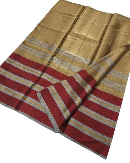 Golden Chanderi Handloom Pure Tissue Silk Saree - Luxurion World