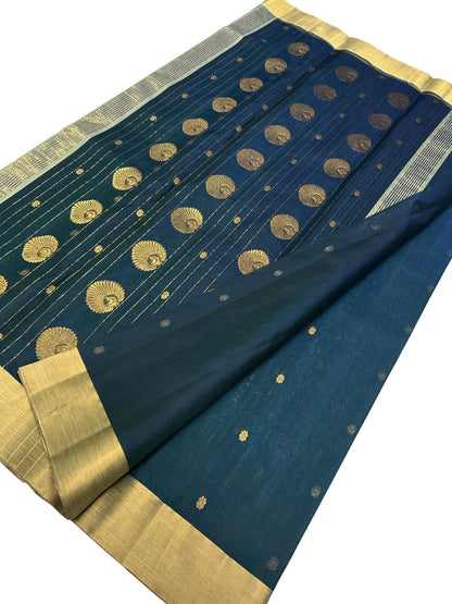 Blue Handloom Chanderi Pure Katan Silk Saree - Luxurion World
