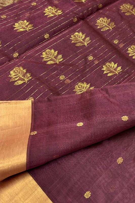 Maroon Handloom Chanderi Pure Katan Silk Saree - Luxurion World