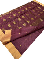 Maroon Handloom Chanderi Pure Katan Silk Saree - Luxurion World