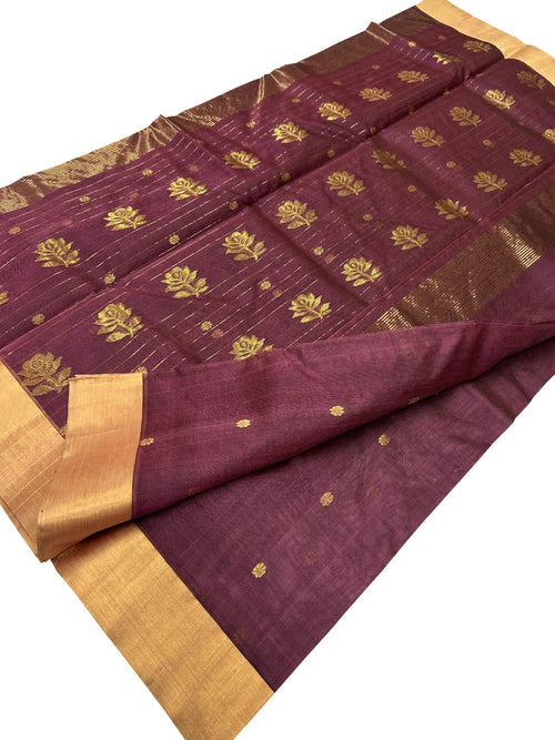 Maroon Handloom Chanderi Pure Katan Silk Saree - Luxurion World