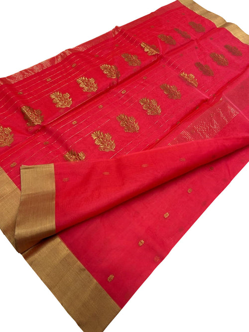 Beautiful Pink Handloom Chanderi Silk Saree - Luxurion World