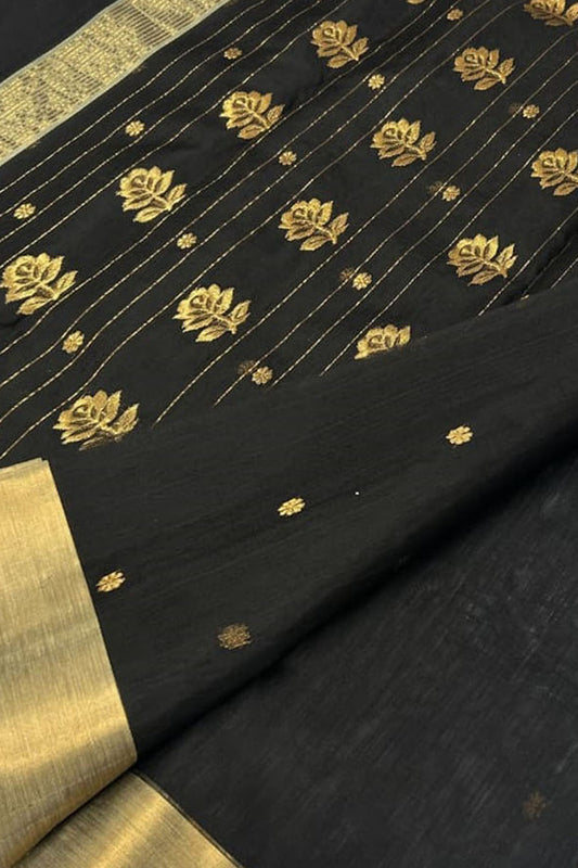 Elegant Black Handloom Chanderi Silk Saree - Luxurion World