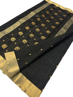 Elegant Black Handloom Chanderi Silk Saree - Luxurion World