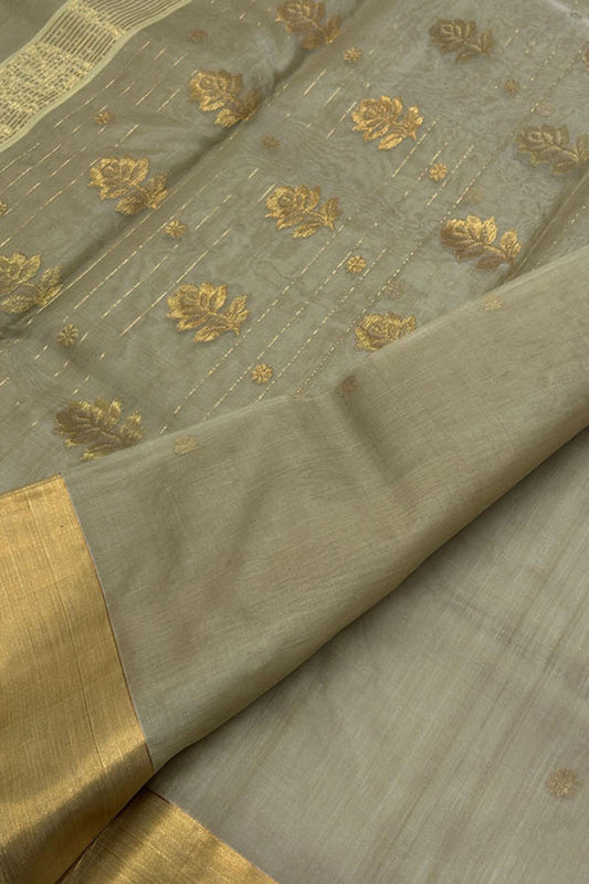 Elegant Grey Handloom Chanderi Silk Saree - Luxurion World