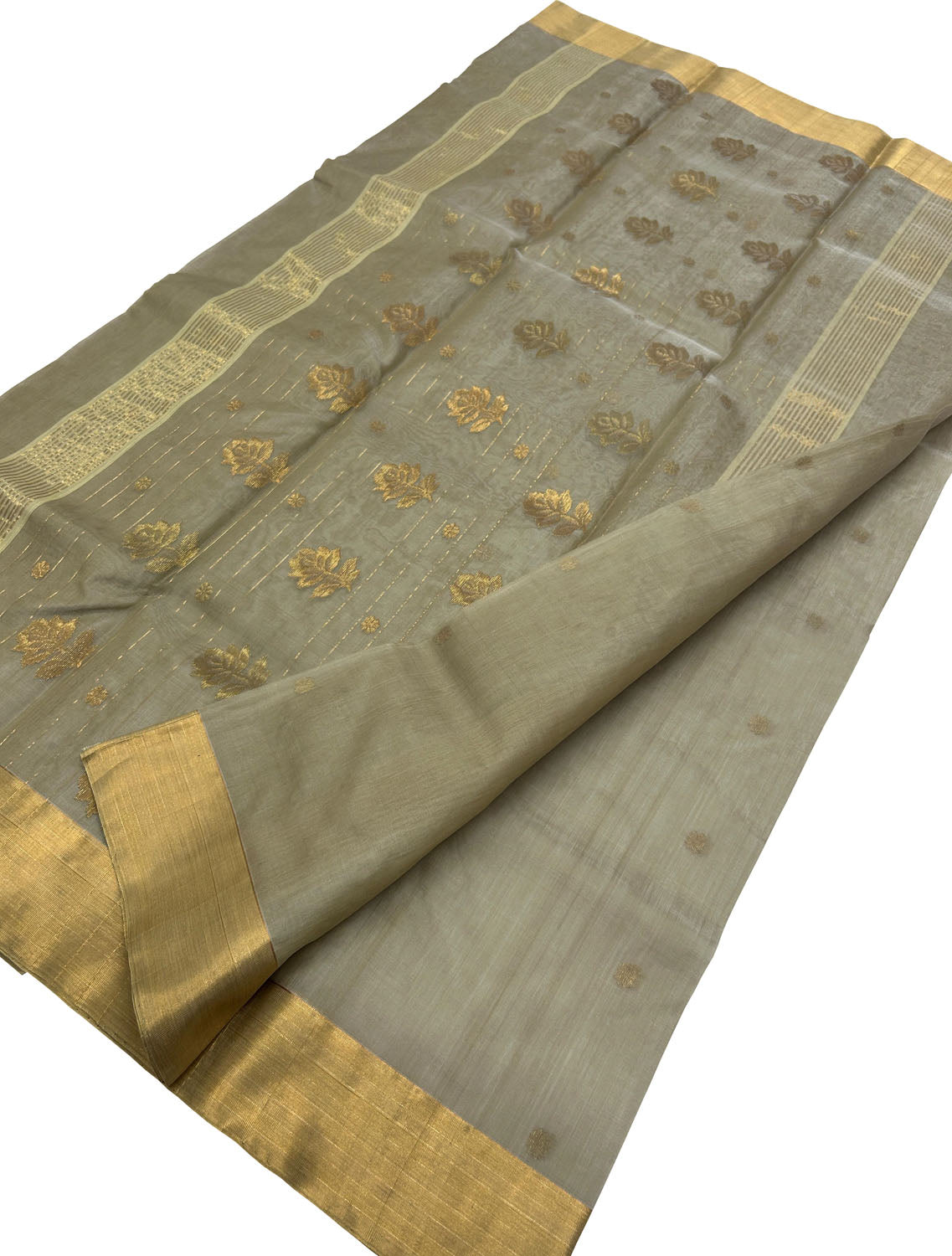 Elegant Grey Handloom Chanderi Silk Saree - Luxurion World