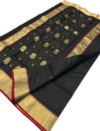 Elegant Black Handloom Chanderi Silk Saree - Luxurion World