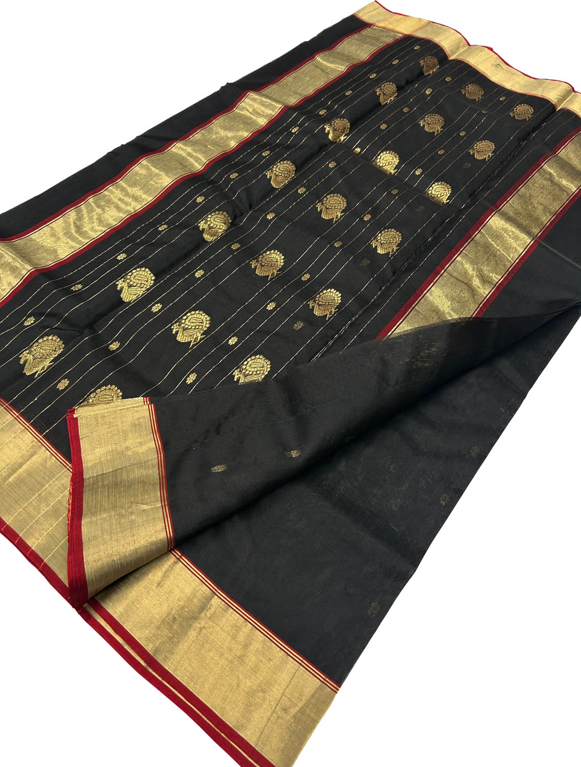 Elegant Black Handloom Chanderi Silk Saree - Luxurion World