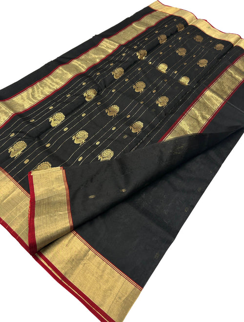 Elegant Black Handloom Chanderi Silk Saree - Luxurion World