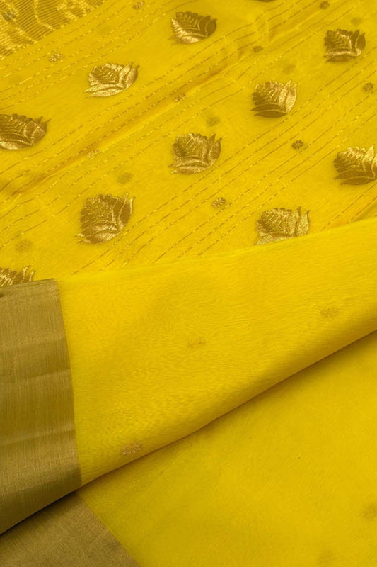 Yellow Chanderi Pure Katan Silk Saree - Luxurion World