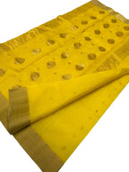 Yellow Chanderi Pure Katan Silk Saree - Luxurion World