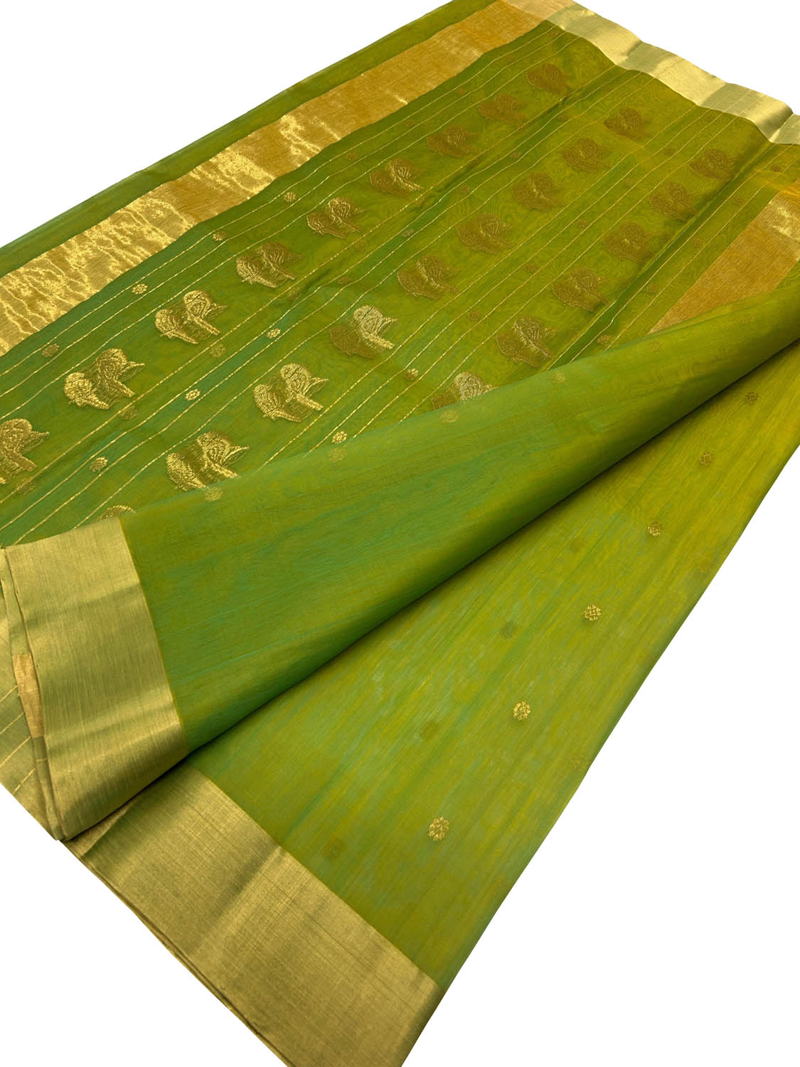 Green Chanderi Pure Katan Silk Saree - Handloom Beauty - Luxurion World