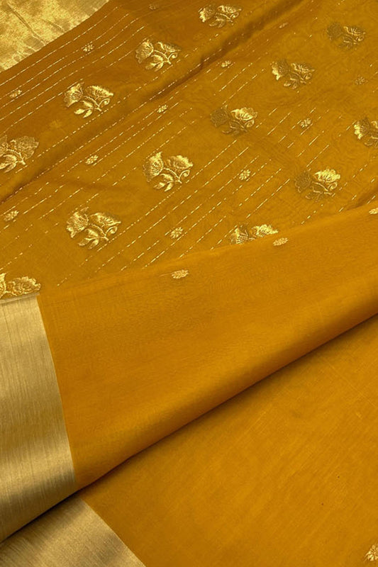 Yellow Handloom Chanderi Pure Katan Silk Saree - Luxurion World