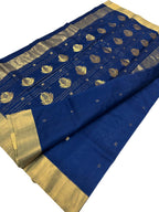 Blue Handloom Chanderi Pure Katan Silk Saree - Luxurion World