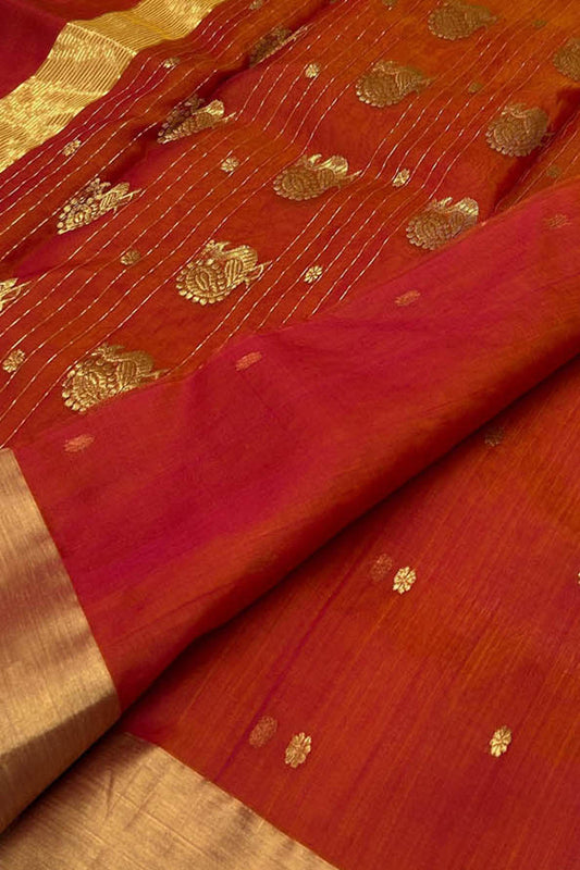 Orange Chanderi Silk Saree: Handloom Elegance - Luxurion World