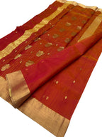 Orange Chanderi Silk Saree: Handloom Elegance - Luxurion World