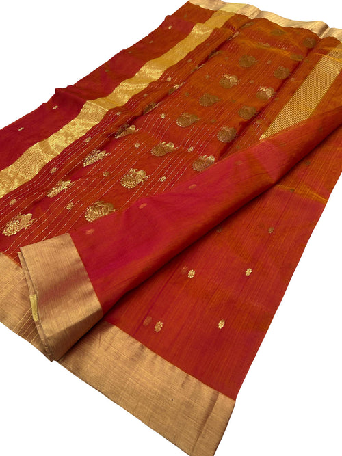 Orange Chanderi Silk Saree: Handloom Elegance - Luxurion World